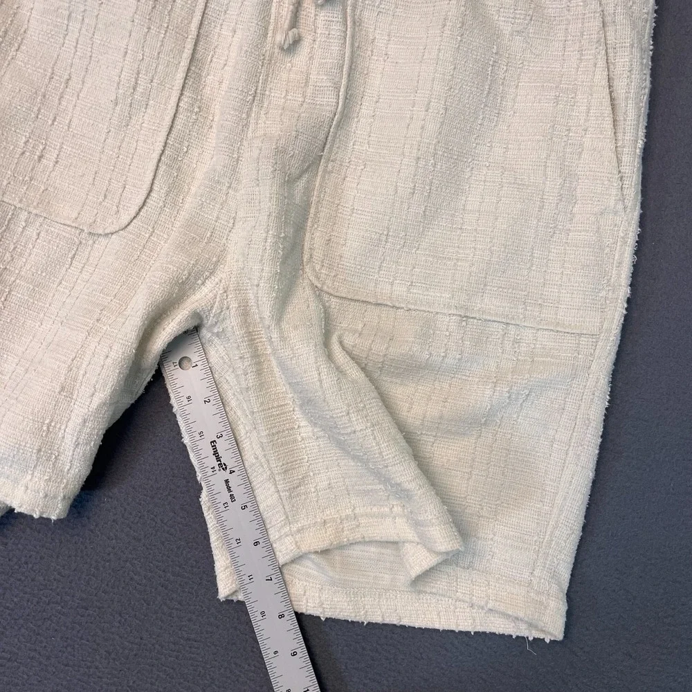 Primark Mens XL Textured Drawstring Shorts Cream Honeycomb Weave Feather Chicken